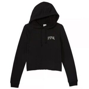 Victoria’s Secret PINK Black Everyday Fleece Cropped Hoodie Size S NWT